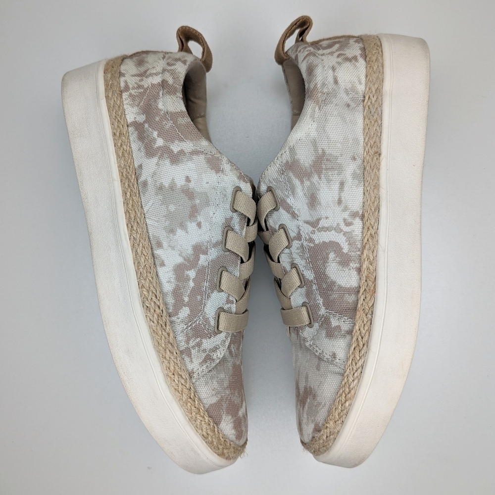 Spenco canvas sneakers slip on tan white Malibu tie-dye espadrilles size 8.5 - Picture 2 of 8